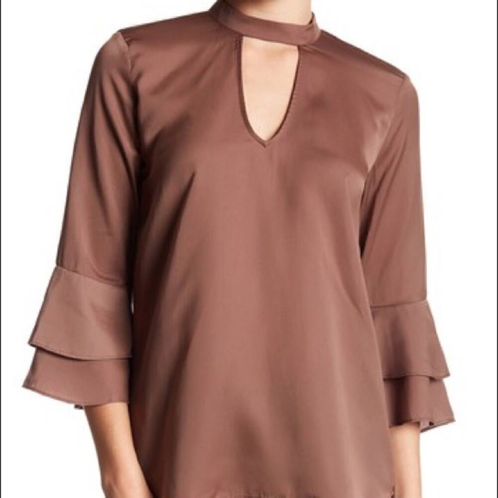 Socialite Brown Flare Sleeve Satin Top Size XL